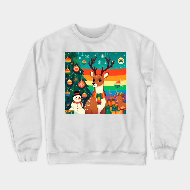 Queer deer, christmas tree with gift Crewneck Sweatshirt by Flor Volcanica